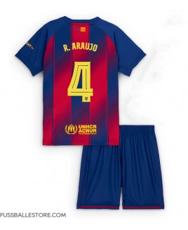 Günstige Barcelona Ronald Araujo #4 Heimtrikotsatz Kinder 2025-26 Kurzarm (+ Kurze Hosen)